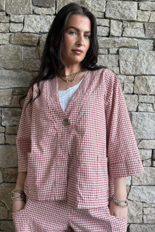 Arbi Gingham Box Jacket Indian Red