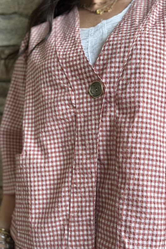 Arbi Gingham Box Jacket Indian Red