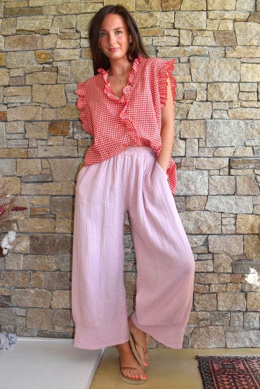 Arbi Gingham Y Blouse Chilli