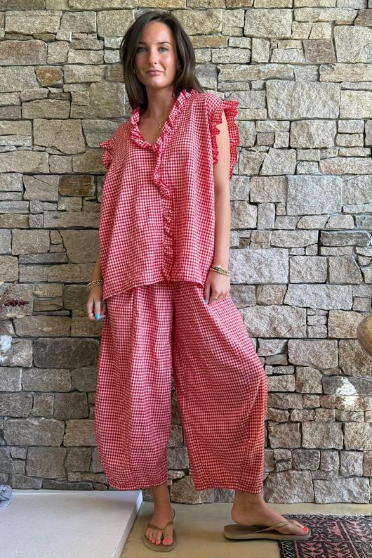 Arbi Gingham Y Blouse Chilli