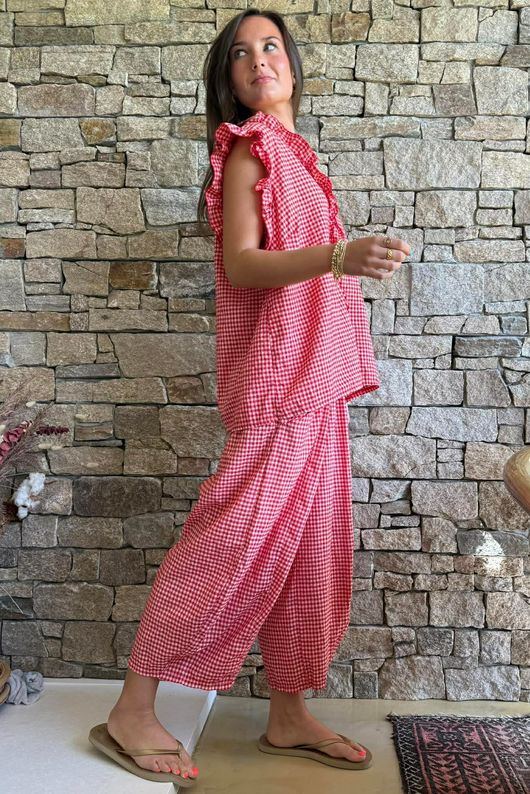 Arbi Gingham Y Blouse Chilli