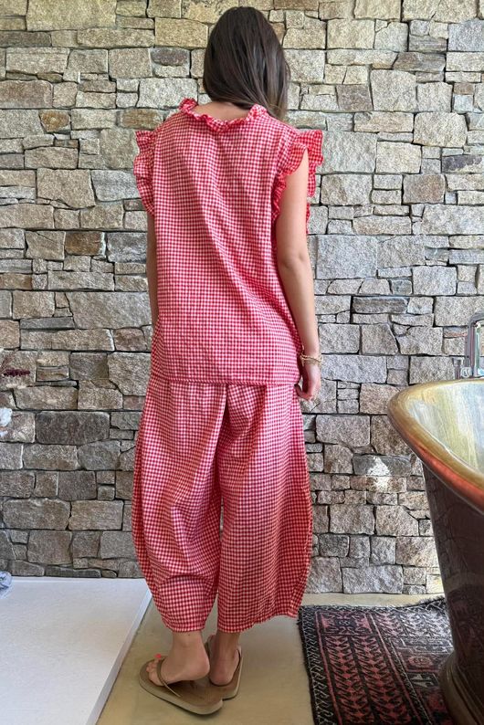 Arbi Gingham Y Blouse Chilli