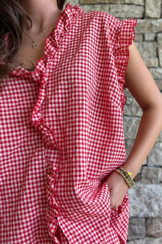 Arbi Gingham Y Blouse Chilli