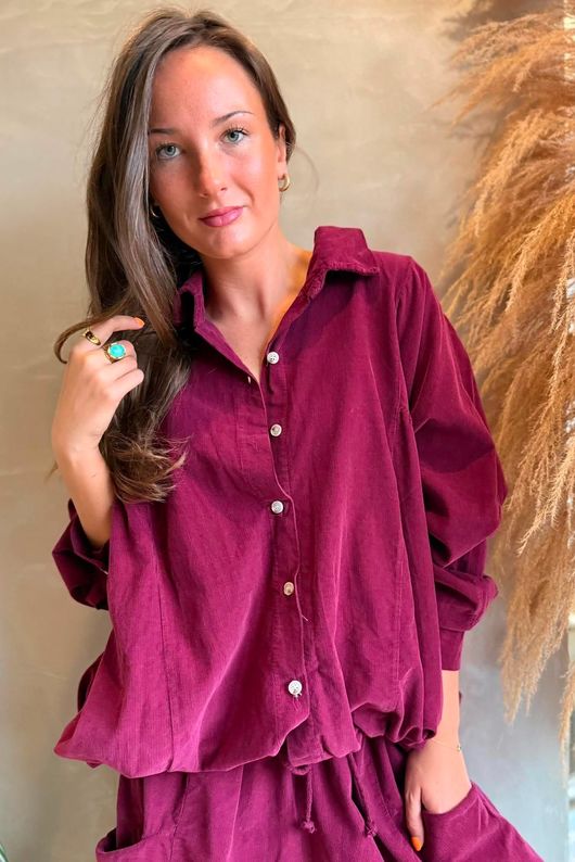 Arbi Needlecord Bomber Blouse Aubergine