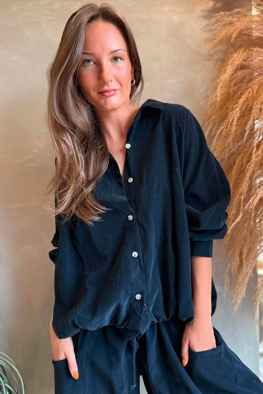 Arbi Needlecord Cocoon Blouse Black