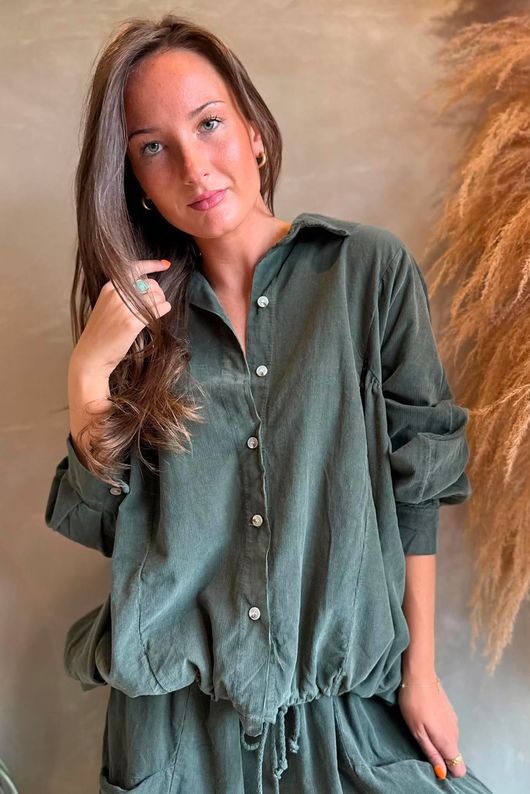 Arbi Needlecord Cocoon Blouse Khaki