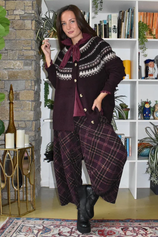 Arbi Needlecord Tartan Barrel Pant Fig