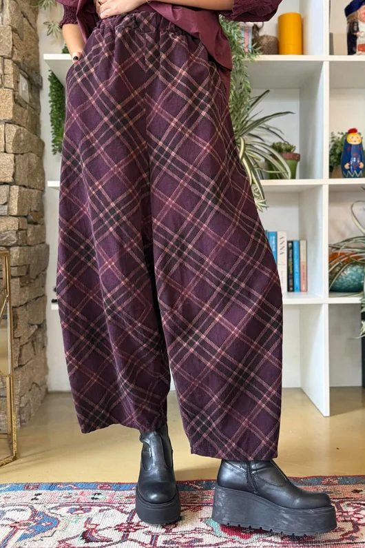 Arbi Needlecord Tartan Barrel Pant Fig