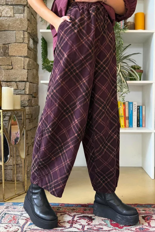 Arbi Needlecord Tartan Barrel Pant Fig
