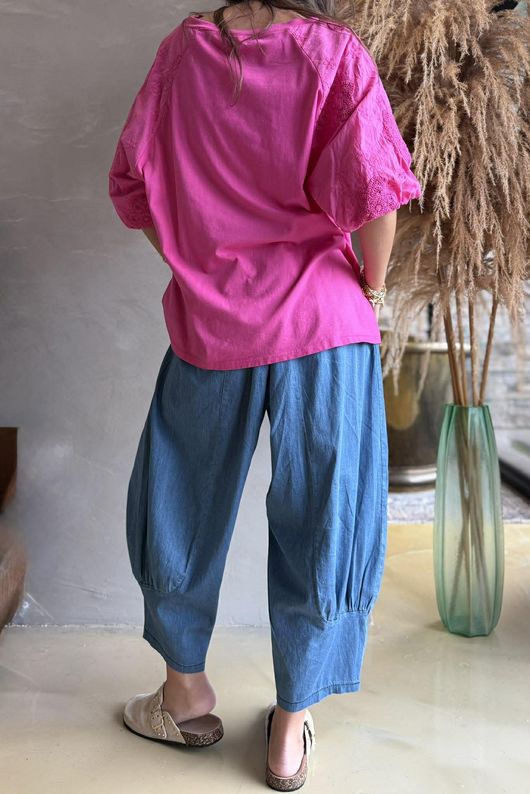 Atik Bubble Sleeve Top Hot Pink /9=