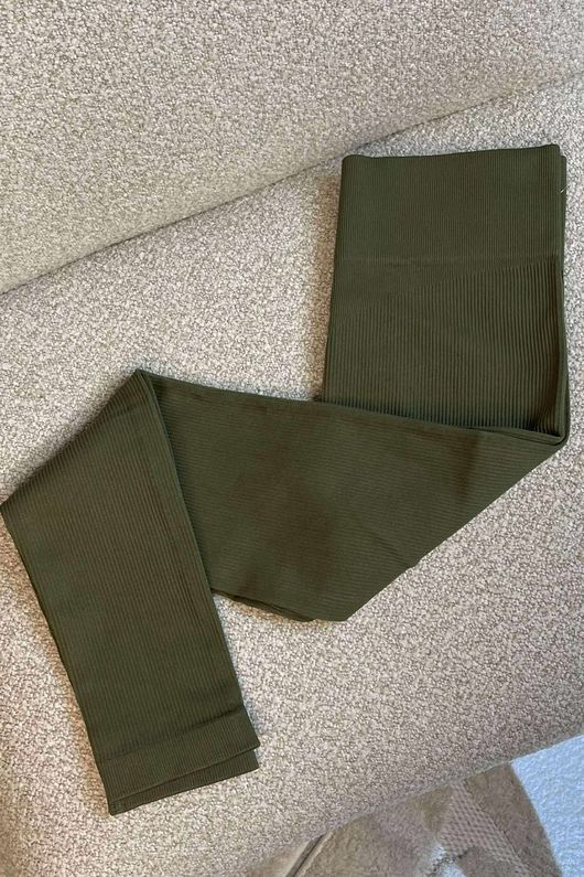  Ribbed Compression Sculpt Legging Deep Khaki 