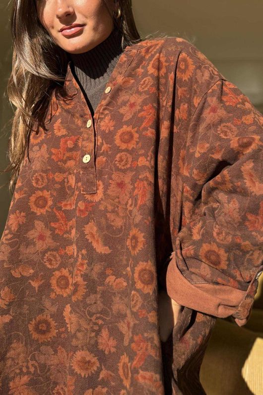 Autumn Bloom Denim Shirt Tunic 1