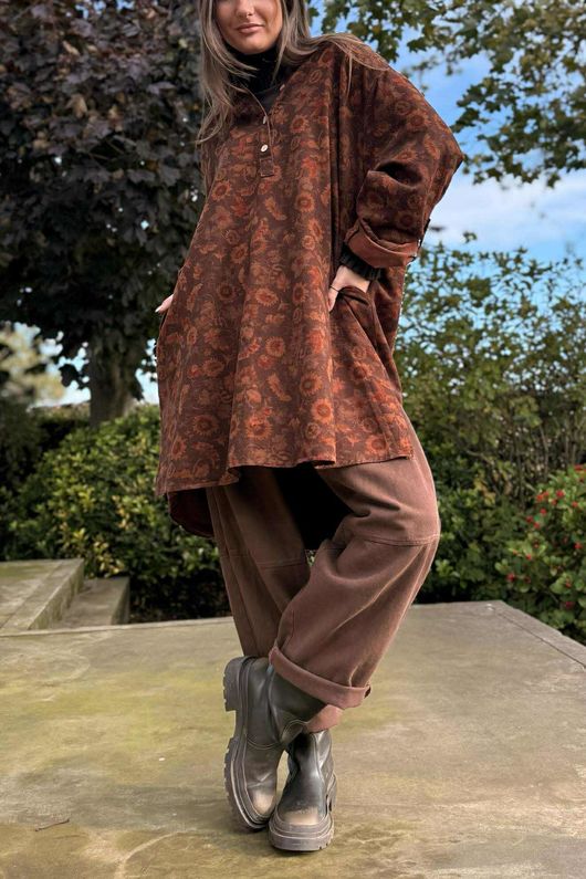 Autumn Bloom Denim Shirt Tunic 1