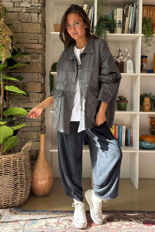Bailey Quilt And Crochet Jacket Charcoal