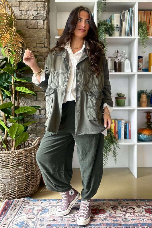 Bailey Quilt And Crochet Jacket Khaki
