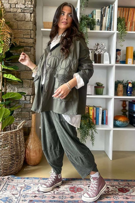 Bailey Quilt And Crochet Jacket Khaki