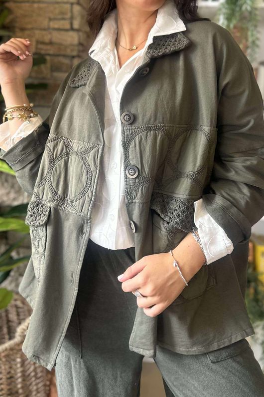 Bailey Quilt And Crochet Jacket Khaki