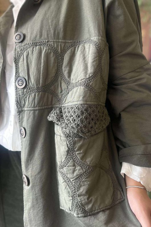 Bailey Quilt And Crochet Jacket Khaki
