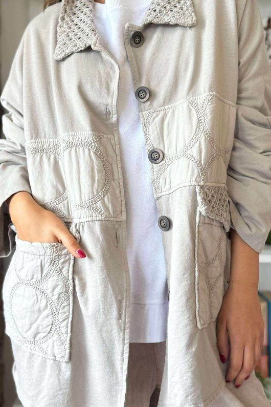 Bailey Quilt And Crochet Jacket Stone