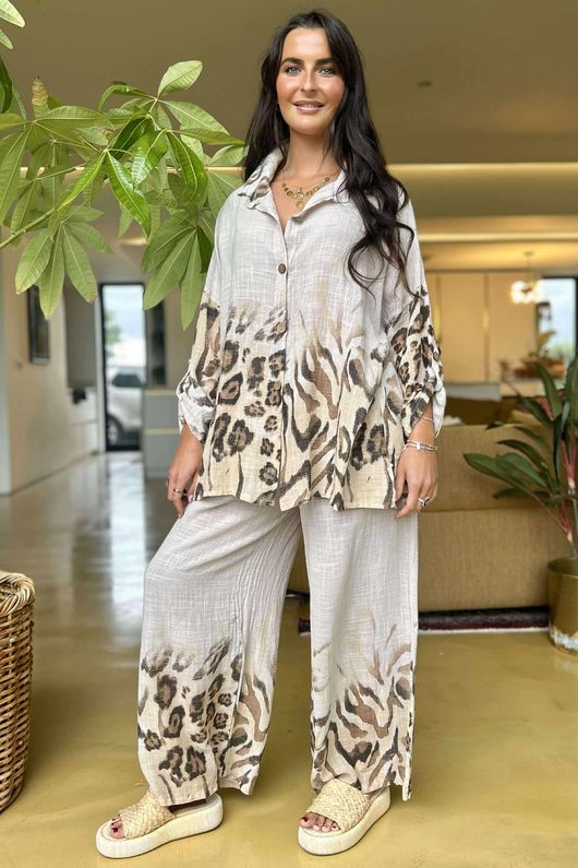 Baku Linen Blend Ombre Shirt Stone 
