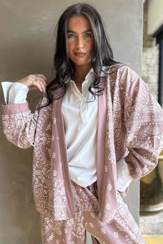 Bandana B Kimono Sweatshirt Jacket Antique Rose
