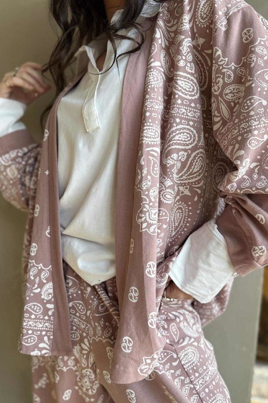 Bandana B Kimono Sweatshirt Jacket Antique Rose