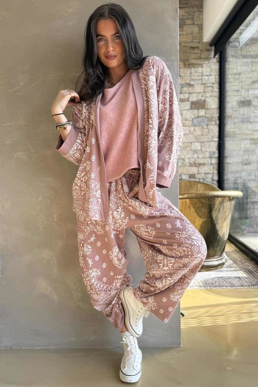 Bandana B Kimono Sweatshirt Jacket Antique Rose