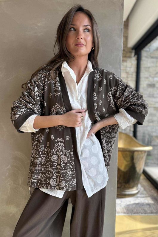 Bandana B Kimono Sweatshirt Jacket Chocolate