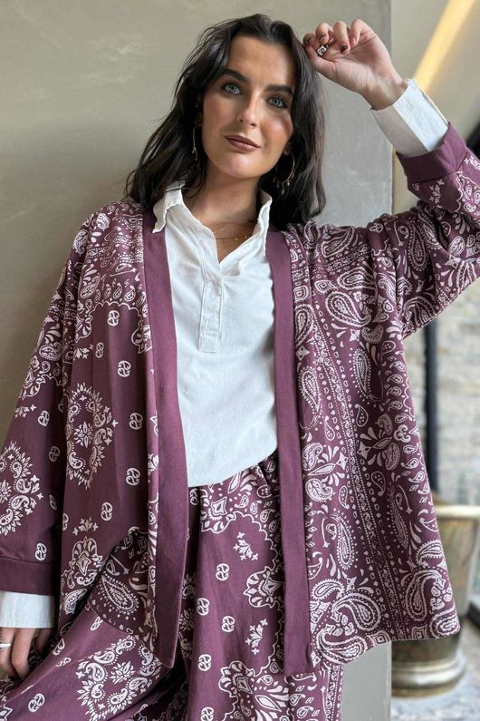 Bandana B Kimono Sweatshirt Jacket Damson