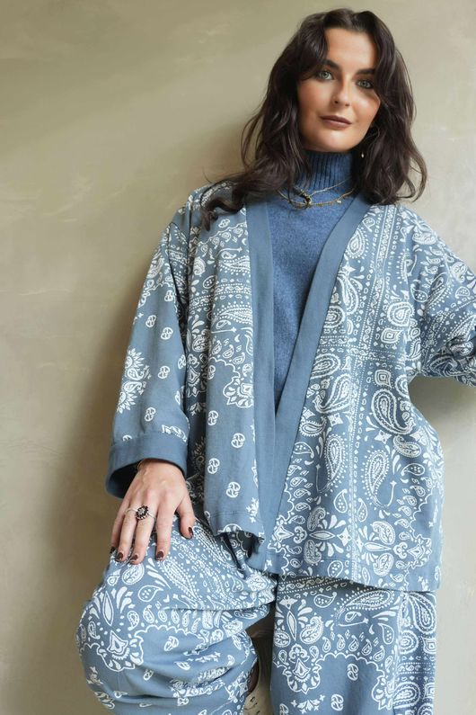 Bandana B Kimono Sweatshirt Jacket Denim
