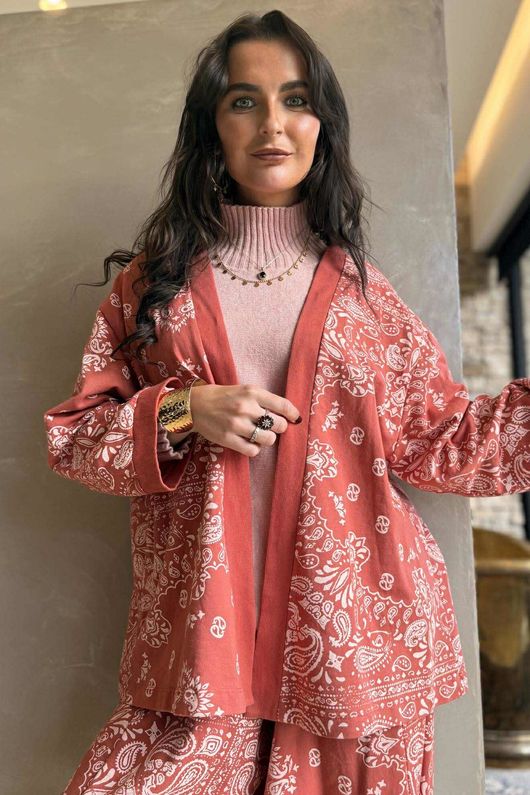 Bandana B Kimono Sweatshirt Jacket Indian Red