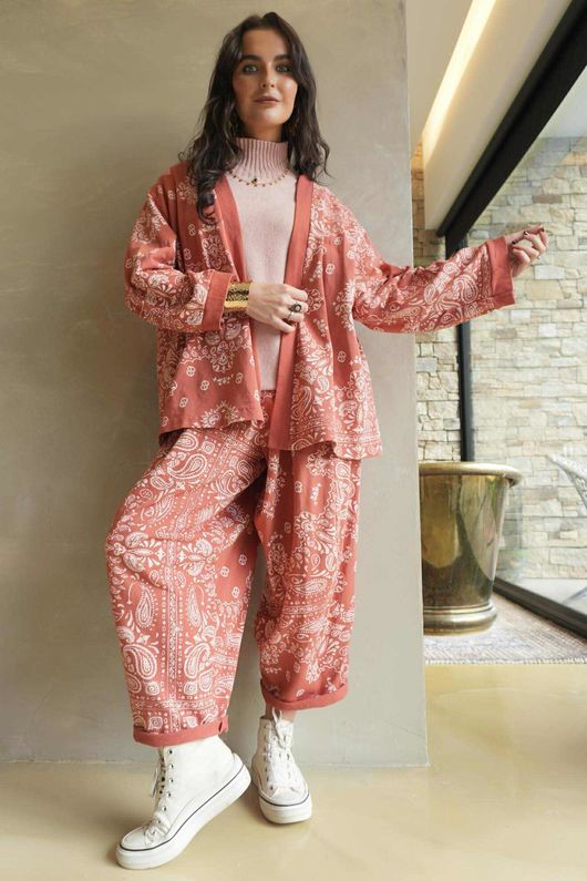 Bandana B Kimono Sweatshirt Jacket Indian Red