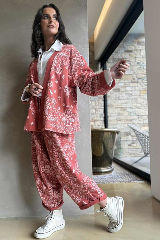 Bandana B Kimono Sweatshirt Jacket Indian Red