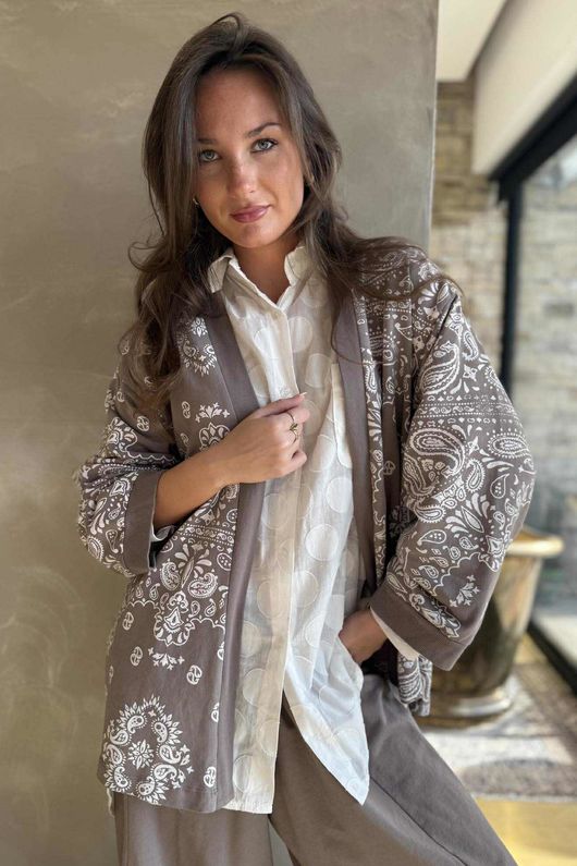 Bandana B Kimono Sweatshirt Jacket Mocha -