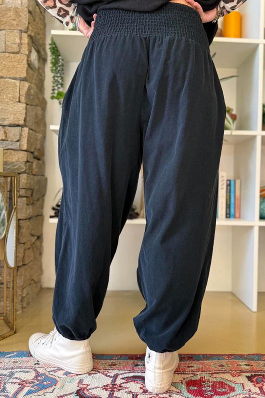 Basso Baby Cord Shirring Genie Pant Black
