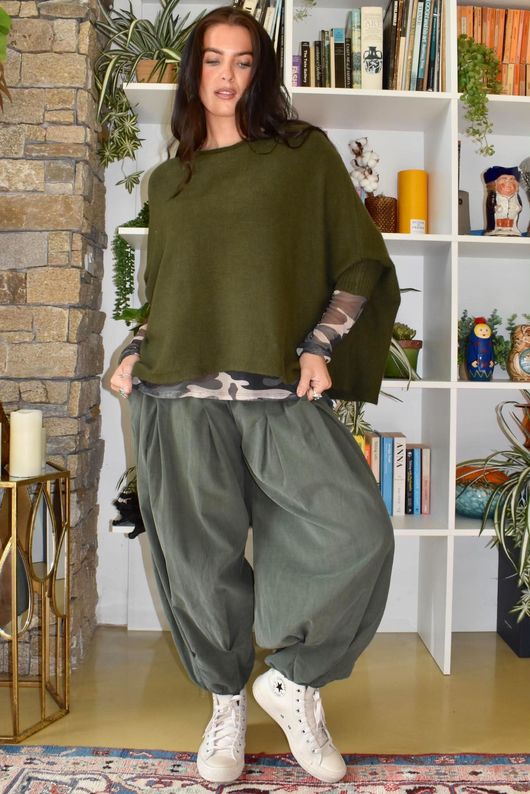 Basso Baby Cord Shirring Genie Pant Khaki