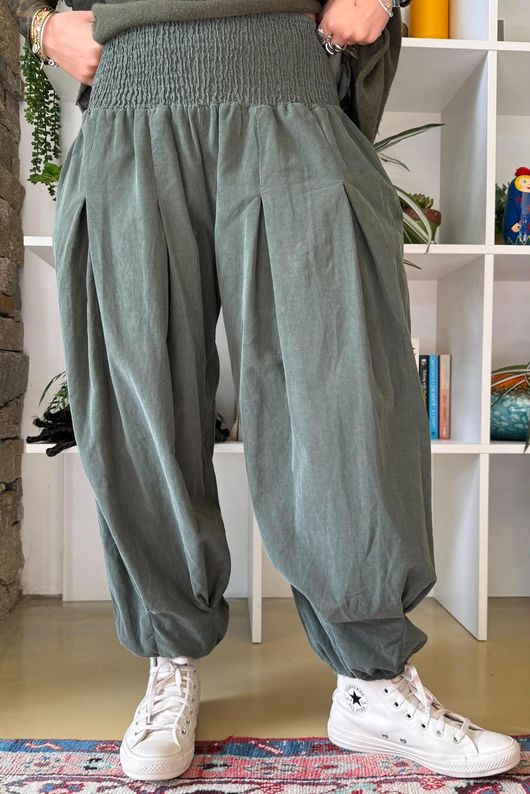 Basso Baby Cord Shirring Genie Pant Khaki