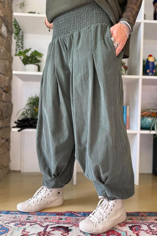 Basso Baby Cord Shirring Genie Pant Khaki