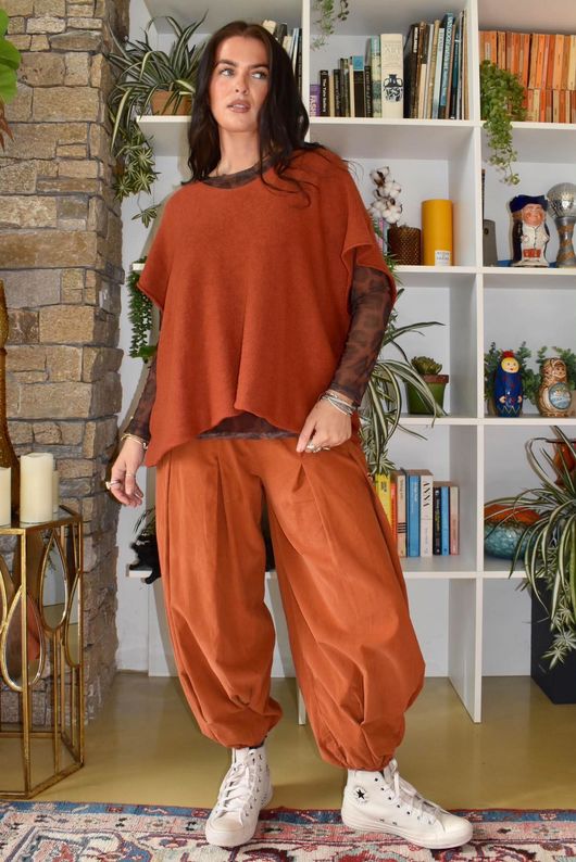 Basso Baby Cord Shirring Genie Pant Rust