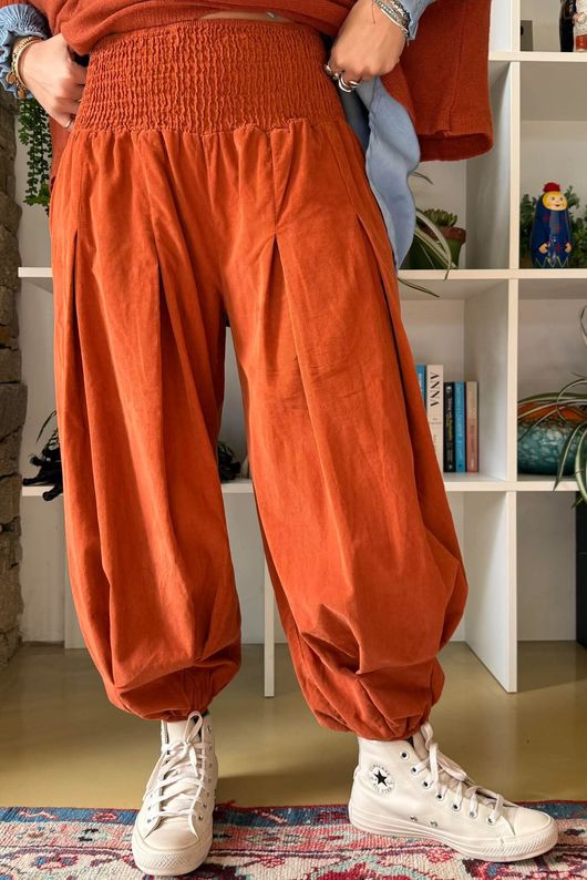 Basso Baby Cord Shirring Genie Pant Rust