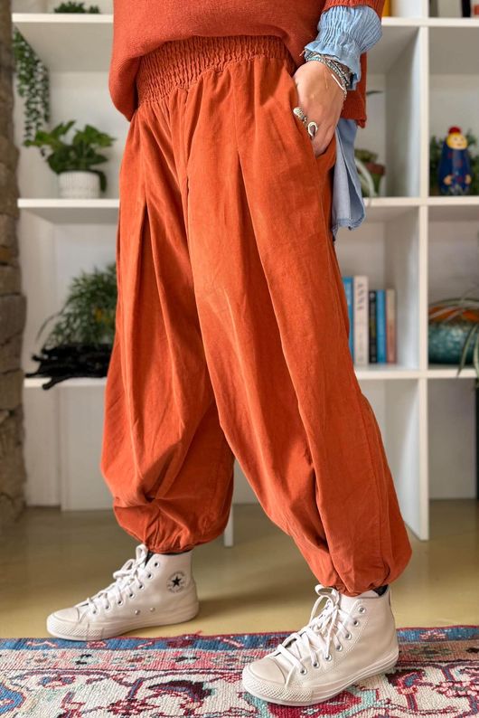 Basso Baby Cord Shirring Genie Pant Rust