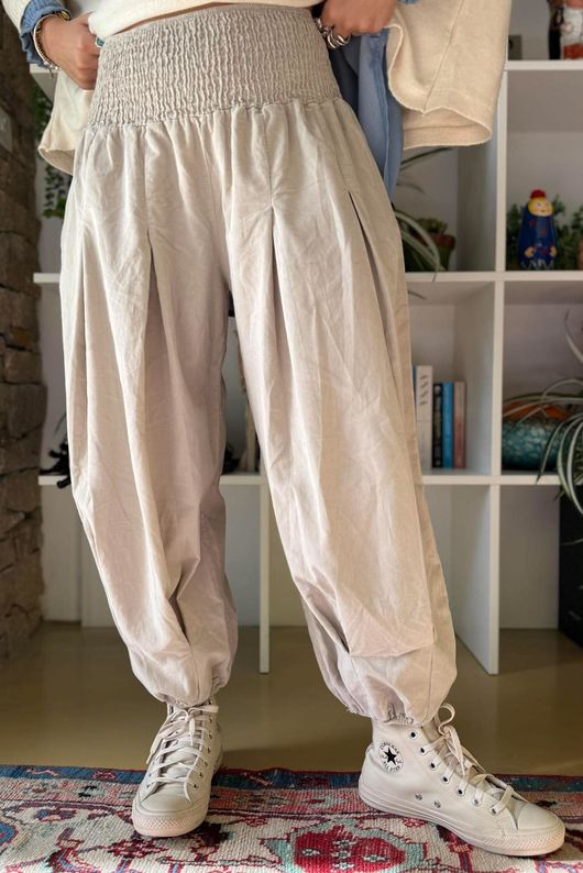 Basso Baby Cord Shirring Genie Pant Stone