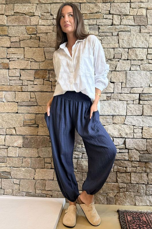 Basso Shirring Balloon Pant Navy - 
