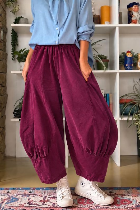 Bateau Needlecord Classic Quirky Tapered Barrel Pant Aubergine