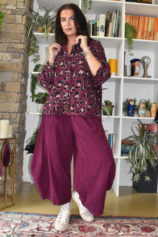 Bateau Needlecord Leopard Shacket Aubergine