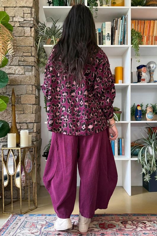 Bateau Needlecord Leopard Shacket Aubergine