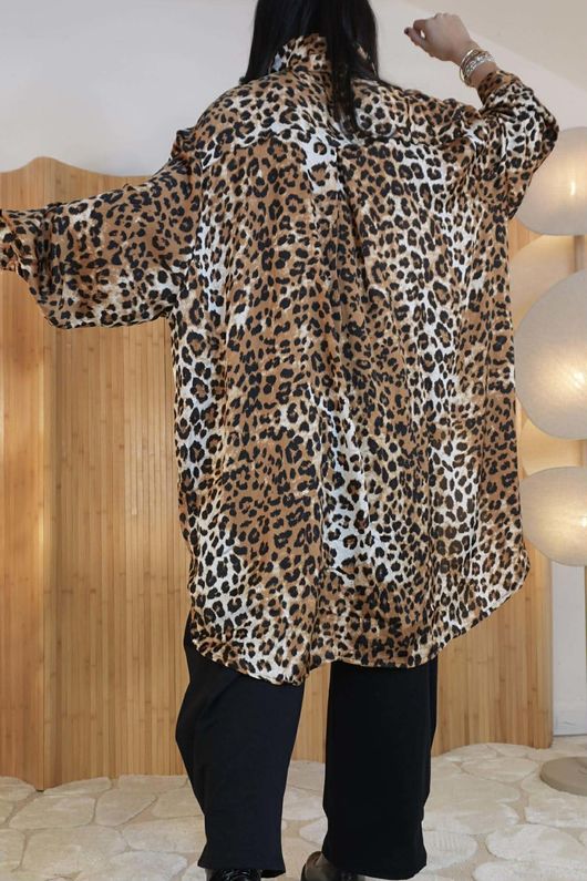 Bella Leopard Oversized Hi Low Shirt /10=