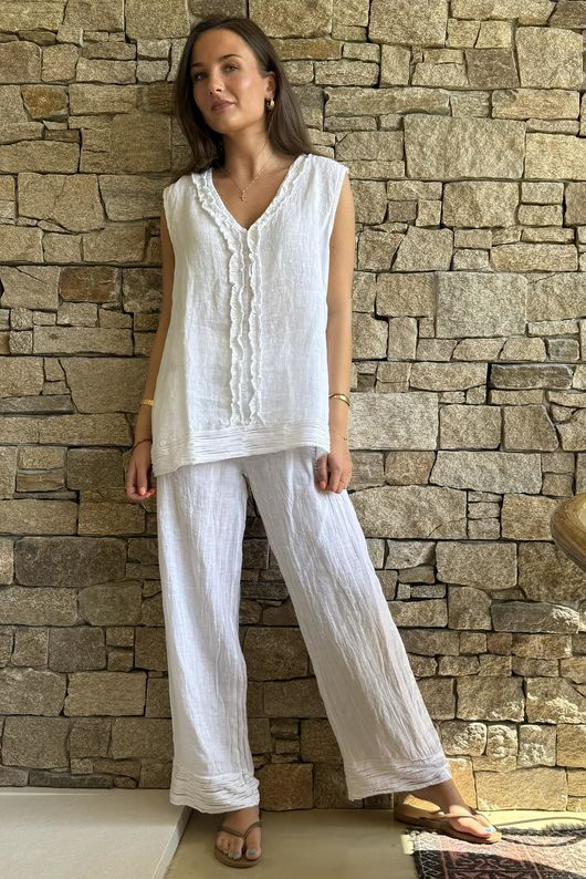 Benji Linen Wave Tank White