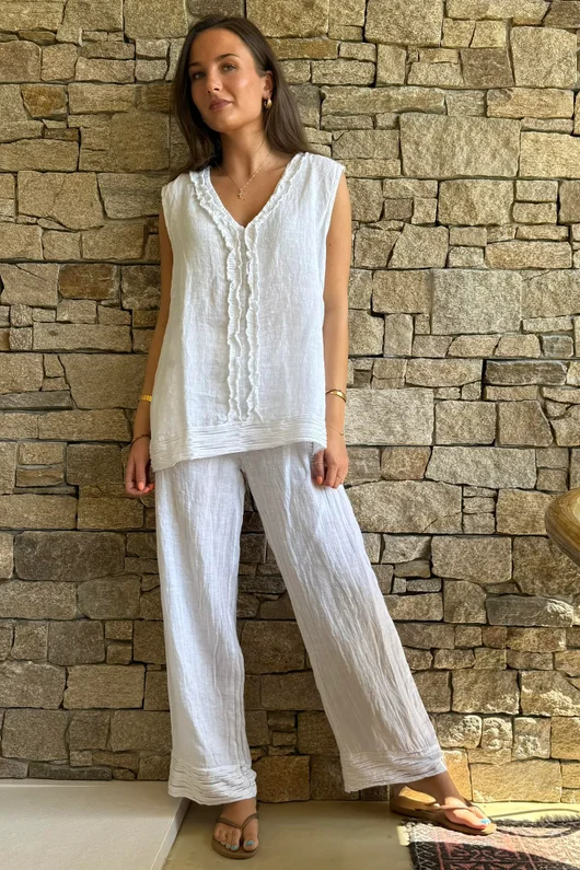 Benji Linen Wave Tank White