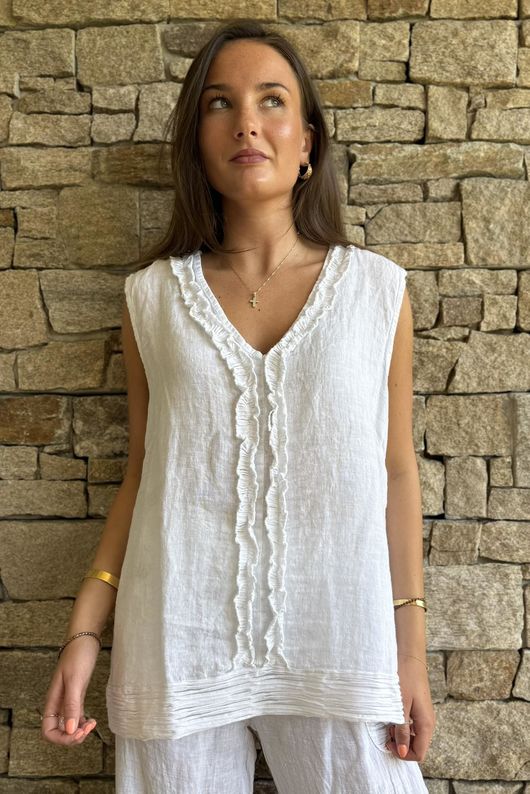 Benji Linen Wave Tank White
